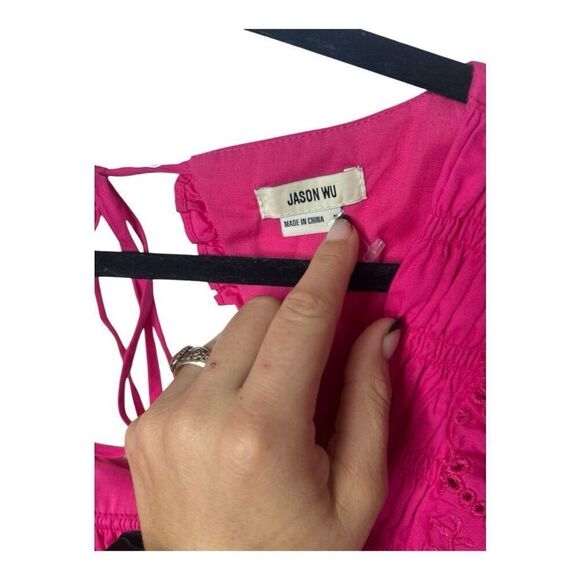 Jason Wu Magenta Smocked Cut Out Eyelet Lace MIDI Dress Size S Pink Tiered - Picture 6 of 12